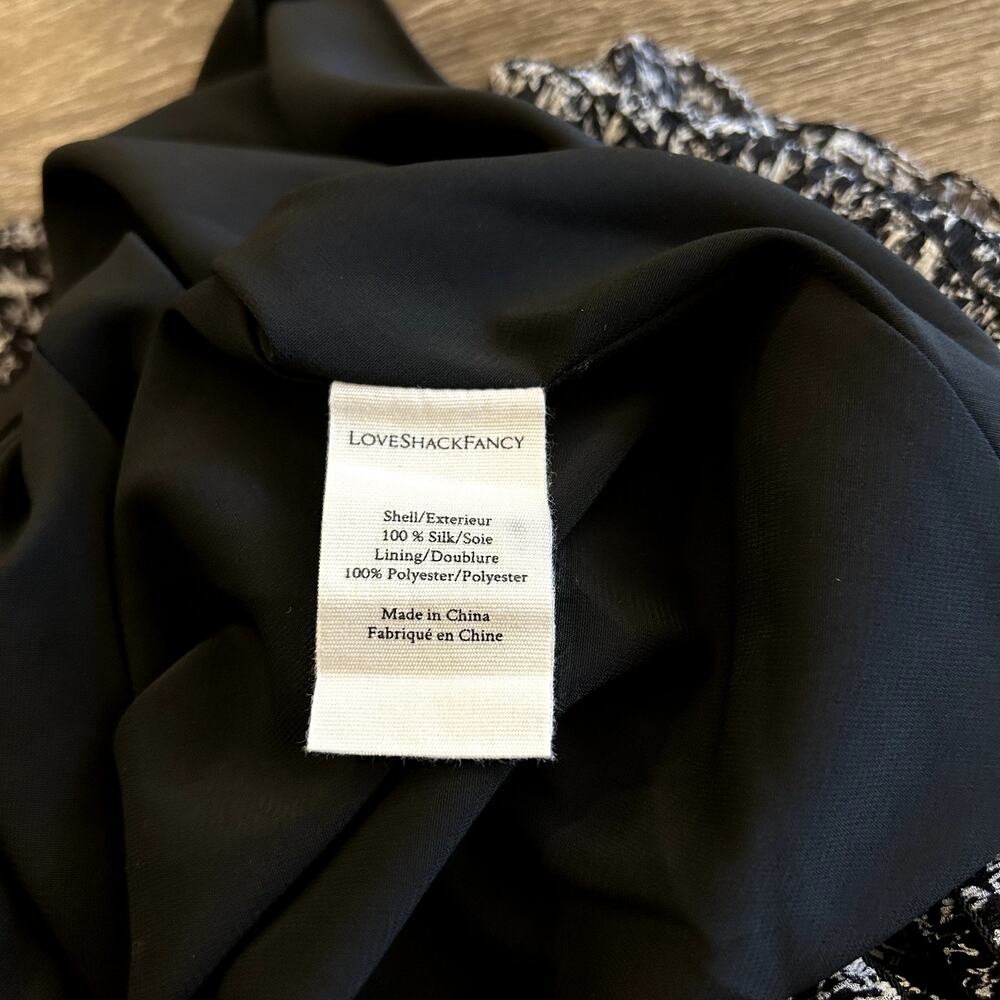 LoveShackFancy Scarlett Silk Mini Dress XS Black White Long Sleeve Smocked EUC - Picture 7 of 11